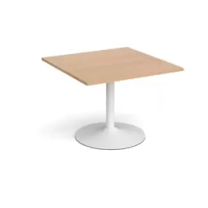 Image of Trumpet base square extension table 1000mm x 1000mm - white base and beech top