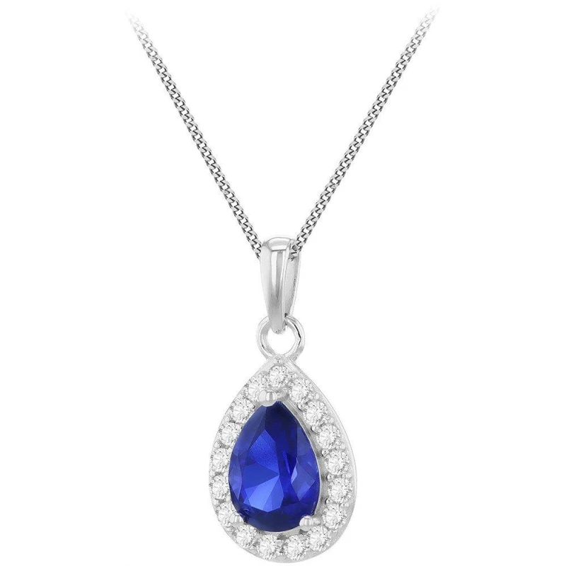 Image of Be You 9ct Gold Synthetic Sapphire Teardrop CZ Necklace White Gold female 18in