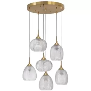 Image of Merano - Etobicoke 6 Light Cluster Pendant Ceiling Light Clear Glass& Satin Gold Metal LED E27