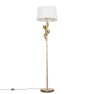 Image of George Monkey Gold Floor Lamp with White Doretta Shade