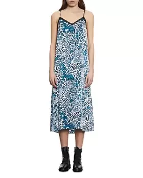 Image of The Kooples Silk Printed Lace Trim Slip Dress