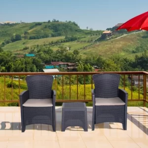 Image of Outsunny 3-PCS Ergonomic Garden Coffee Set Rattan Chair with Coffee Table PP Polyester Cushion High Load Patio Lawn Garden Balcony