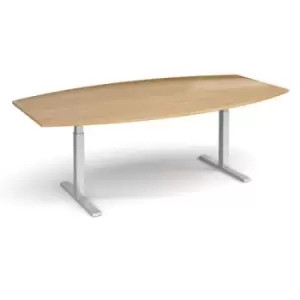 Image of Elev8 Touch radial boardroom table 2400mm x 800/1300mm - silver frame and oak top
