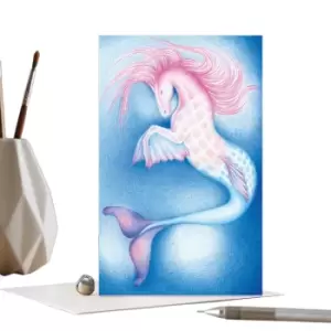 Image of Deckled Edge Merhorse Greetings Card (One Size) (Blue/Pink/White)
