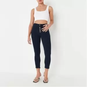 Image of Missguided Petite Vice Button Front Skinny Jeans - Blue