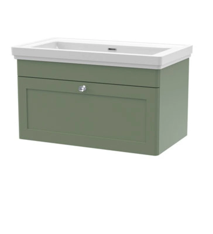 Image of nuie 800mm Wall Hung 1 Drawer Vanity & Basin 0TH - Satin Green CLC896H
