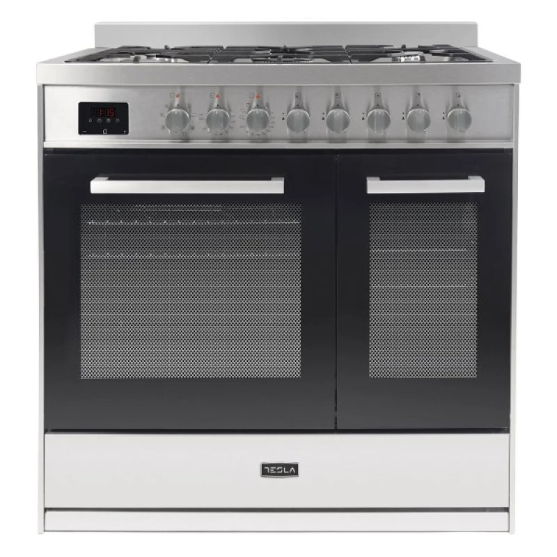 Image of Tesla T90DDFRCSS 90cm Professional Dual Fuel Range Cooker - STAINLESS STEEL T90DDFRCSS