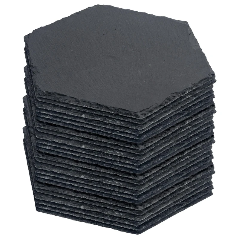Image of Argon Tableware Hexagon Slate Placemats - 30cm x 26cm - 24x Large Natural Black Stone Dining Table Dinner Serving Board Platter Place Mats Sets Black