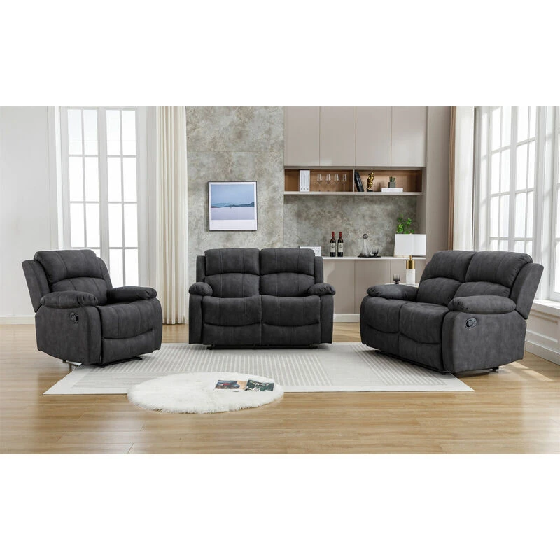 Image of Furniture One Corduroy Massage Manual Reclining Sofa Suite - 1 Seater Sofa, Grey A1347-UK-AK