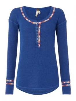 Image of Free People Long Sleeve Rainbow Piping Top Blue