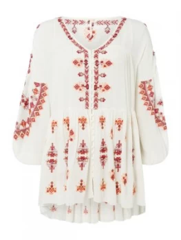 Image of Free People Long Sleeve Embroidered Arianna Tunic White
