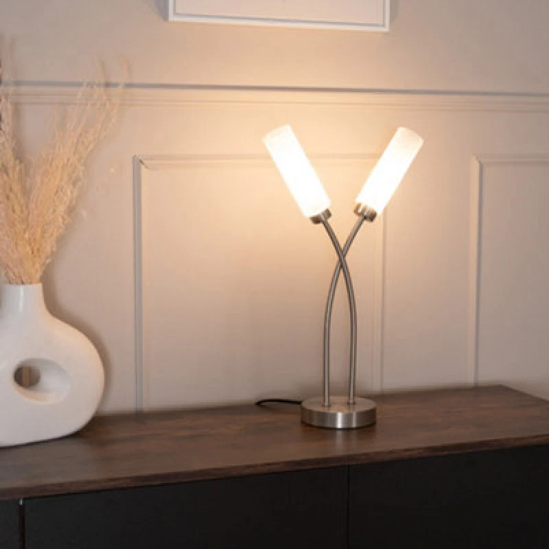 Image of ValueLights Maya 2 Way Curved Cross Over Reed Shaded Table Lamp Silver