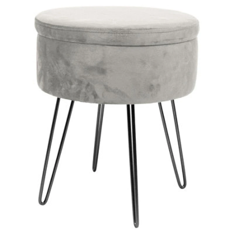 Image of Harbour Housewares Velvet Storage Footstool - Round Modern Dressing Table Footstool Vanity Seat Chair - 45 X 36Cm - Grey/black