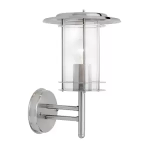 Image of York 1 Light Outdoor Wall Lantern Polished Stainless Steel, Clear Polycarbonate IP44, E27