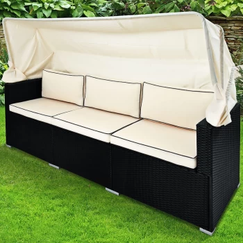 Image of Casaria - Poly Rattan Garden Furniture Set Black Sofa Bench Model Choice Canopy Outdoor Patio Wicker Day Bed (Rattan Sofa + Canopy)