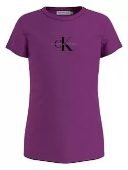 Image of Calvin Klein Jeans Girls Micro Monogram Top - Purple, Purple, Size Age: 14 Years, Women