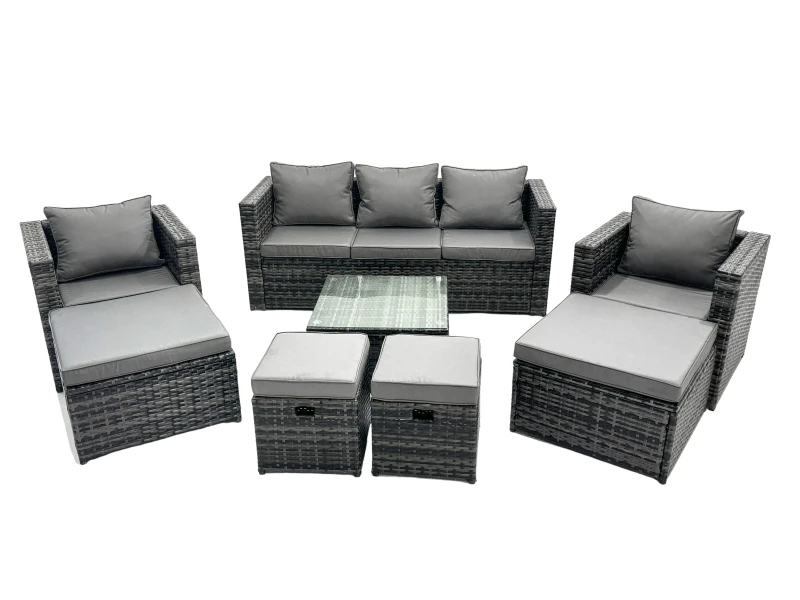 Image of Fimous 9 Seater Patio Lounge Sofa Set with 4 Footstool in Dark Grey Dark Grey Unisex