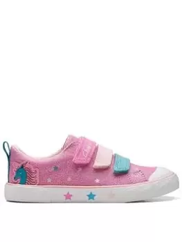 Image of Clarks CLARKS FOXING PLAY KID UNICORN CANVAS PLIMSOLL, Pink, Size 9 Younger