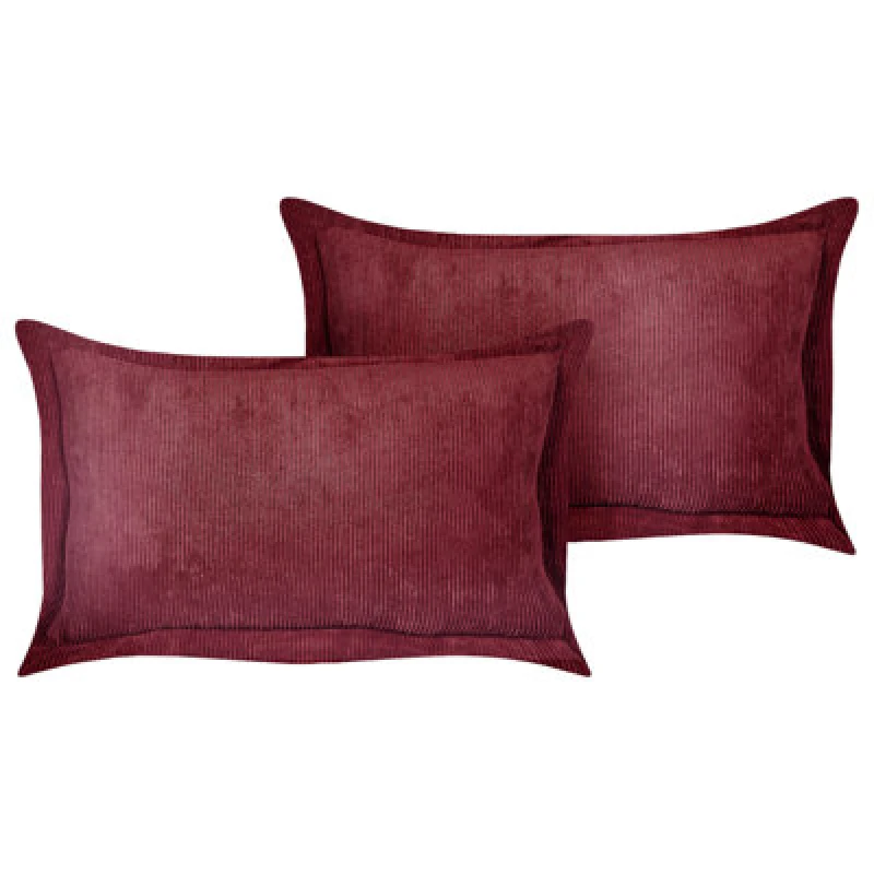 Image of Beliani Set Of 2 Decorative Cushions Zinnia Corduroy 47 X 27cm Burgundy Solid