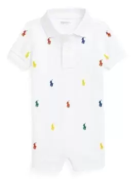 Image of Ralph Lauren Baby Boys Polo Shirt One Piece Shortall Romper - White, Size 3 Months