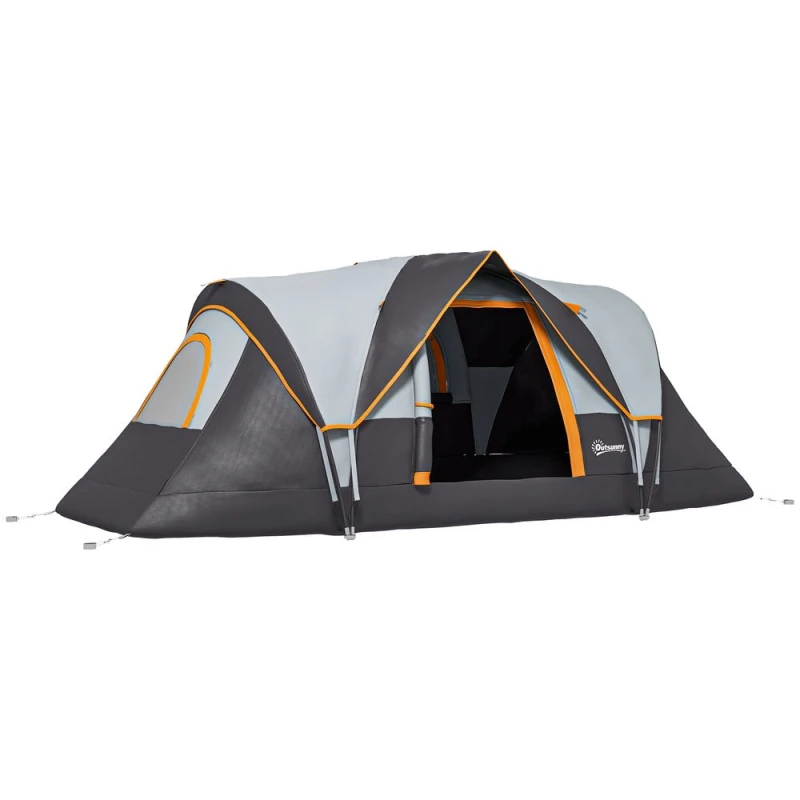 Image of Outsunny Outdoor Camping Tent For 5-6 W/ Bag, Fiberglass & Steel Frame Cream