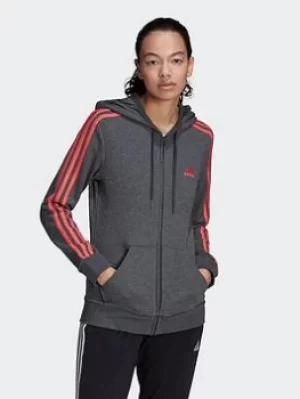 Image of adidas Essentials French Terry 3-stripes Full-zip Hoodie, Grey Size M Women