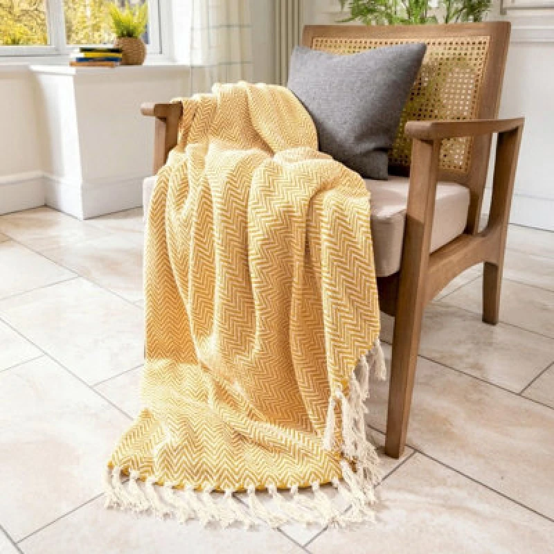 Image of Allure Bath Fashions Audley Chevron Herringbone Throw Blanket - Mustard, 125 X 150Cm
