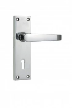 Image of Wickes New York Victorian Straight Locking Door Handle - Chrome 1 Pair
