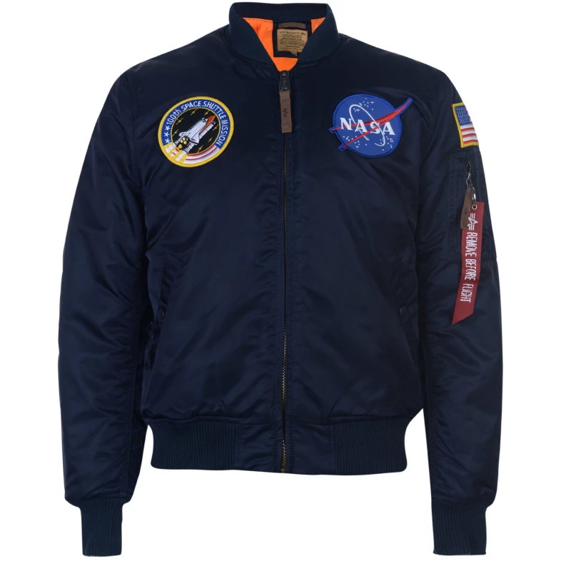 Image of Alpha Industries Mens MA VF NASA Long Sleeve Bomber Jacket Rep Blue 07 male L