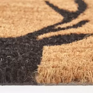 Image of Black Stag Silhouette Non-Slip Coir Doormat - Blue - Homescapes