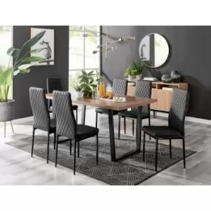 Image of Kylo Brown Wood Effect Dining Table & 6 Black Milan Black Leg Chairs - Black