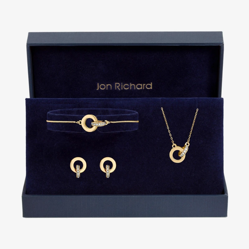 Image of Jon Richard Gold Plated Crystal Circle Link Set - Gift Box Gold female One Size