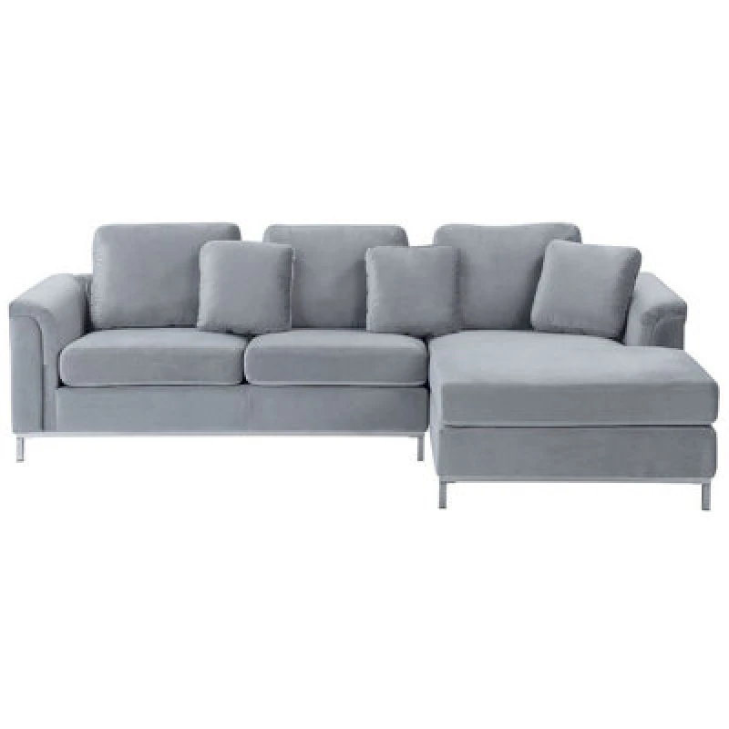 Image of Beliani Corner Sofa 4 Seater Oslo Velvet Grey Left Hand
