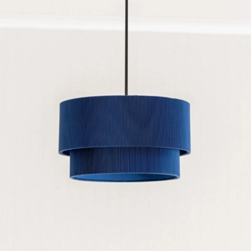 Image of ValueLights Mason Ruched Crinkle Fabric Two Tier Ceiling Floor Table Lamp Shade Blue