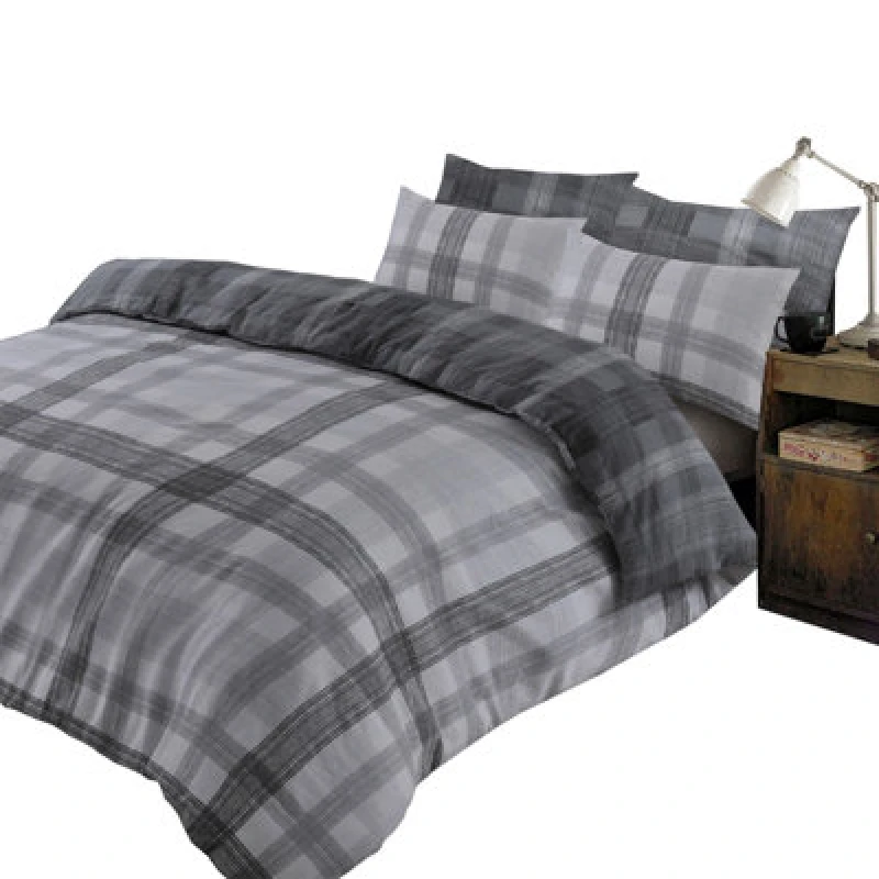 Image of OHS OHS Boston Brushed Cotton Duvet Cover Pillowcase Bedding Set in Grey Size: Single Grey Single Unisex 5027434113088