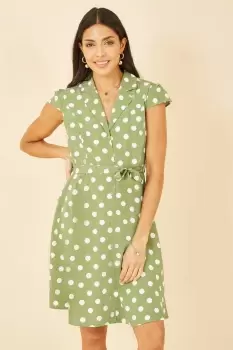 Image of Green Polka Dot Retro Shirt Dress