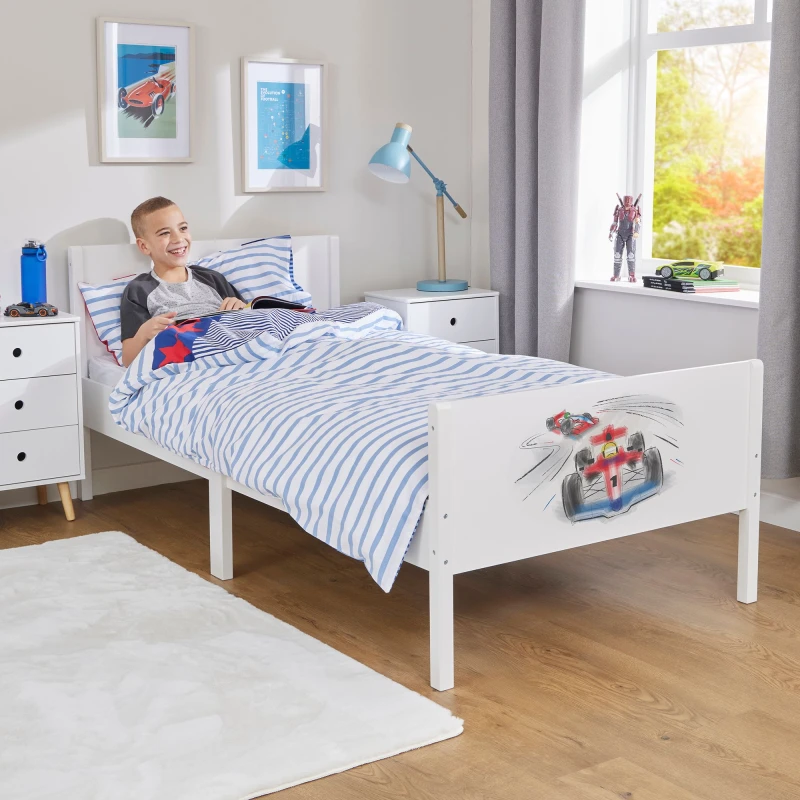 Image of Liberty House Toys Kids White Single Bed - Racing Car White Unisex Single