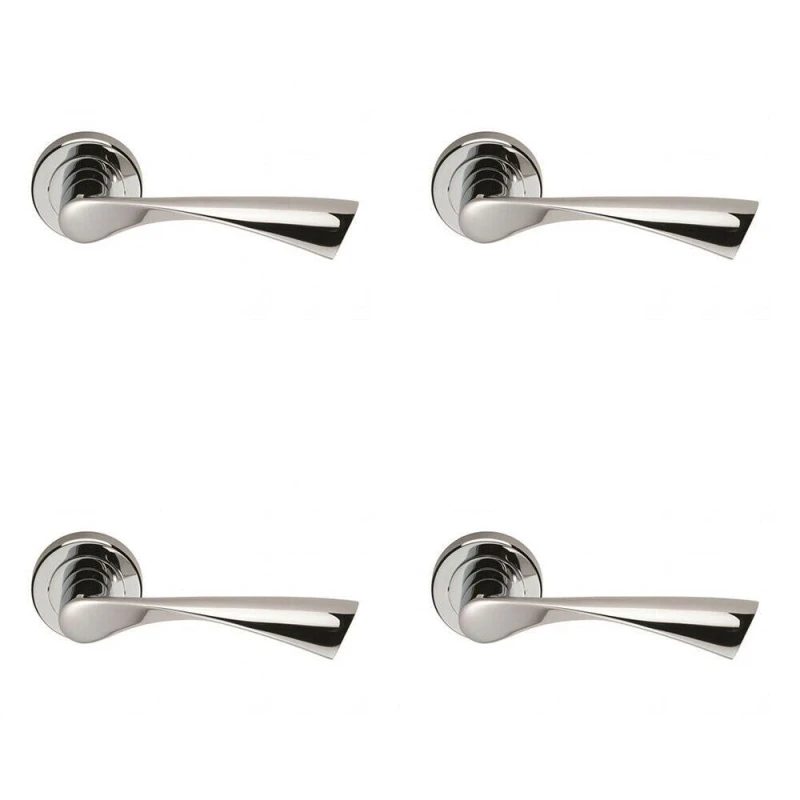 Image of Loops 4x PAIR Angular Twisted Handle on Round Rose Concealed Fix Polished Chrome Multi