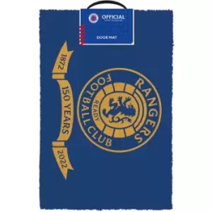 Image of Rangers FC 150 Years Door Mat (One Size) (Blue/Gold) - Blue/Gold