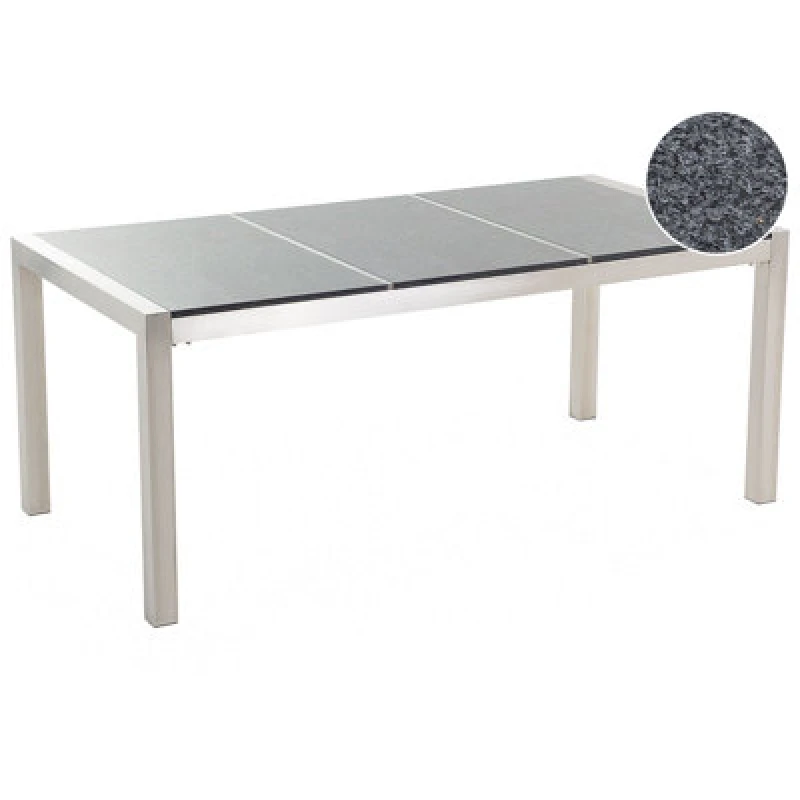 Image of BELIANI Beliani - 6 Seater Garden Dining Table Granite Triple Top Steel Frame Grey 180 x 90cm Grosseto 16983