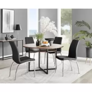 Image of Furniturebox Adley Brown Wood 120cm Storage Dining Table & 4 Black Isco Silver Leg Faux Leather Chairs