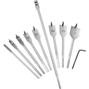 Image of Toolpak Flat Wood Drill Bit Set (9 Piece) Carbon Steel