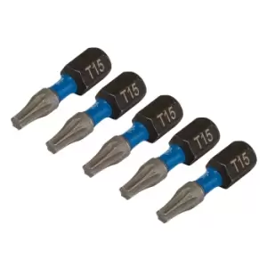 Image of Draper Expert 05492 5pc TX-STAR Impact Screwdriver Bits, T15 x 25mm, 1/4" Hex