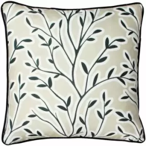 Image of Furn Annika Leaf Print Piped Edge Cushion Cover, Oatmeal, 50 x 50 Cm