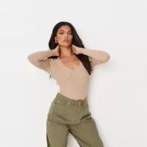 Image of Missguided Rcyld Cupped Scoop Front Bodysuit - Neutral