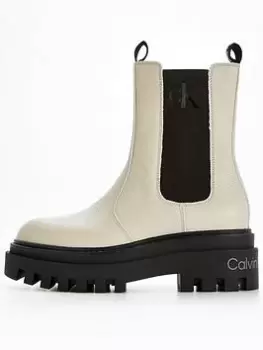 Image of Calvin Klein Jeans Leather Flatform High Chelsea Boot - Cream