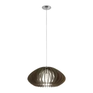 Image of Pendant Ceiling Light Colour Satin Nickel Shade Dark Brown Wood Bulb E27 1x60W