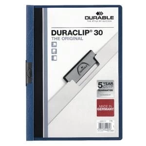 Image of Durable 3mm Duraclip File A4 Dark Blue Pack of 25 220007