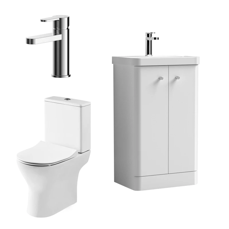 Image of Balterley Cloakroom Floor Standing 500mm Vanity, Toilet and Tap Set Gloss White White