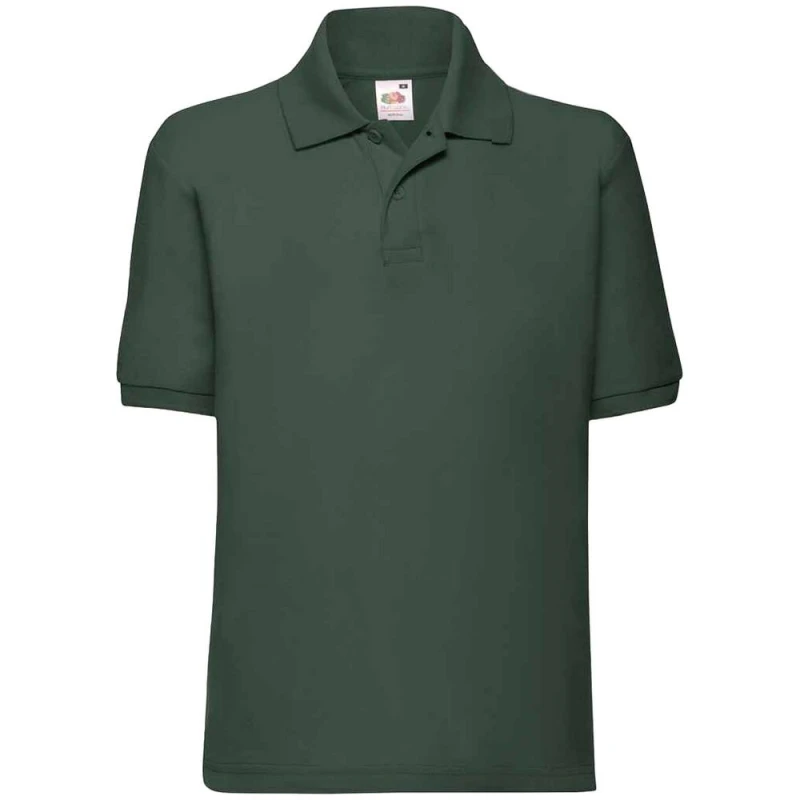 Image of Fruit of the Loom Poly Cotton Pique Polo Shirt in Bottle Green Size: 12-13 Years Bottle Green Unisex 12-13 Years